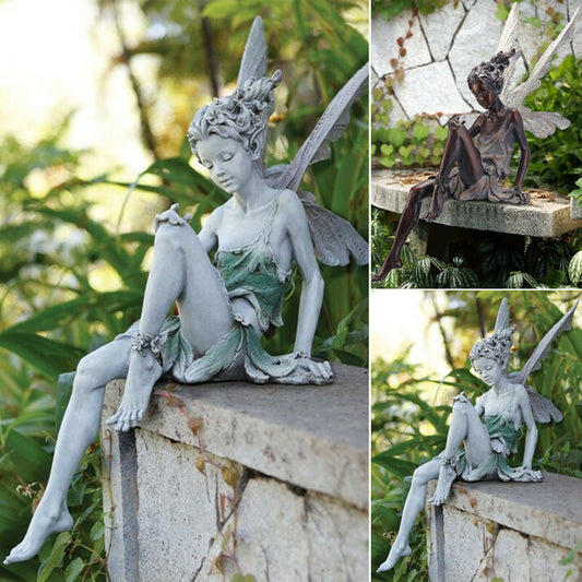 Estatua sentada de jardín de hadas